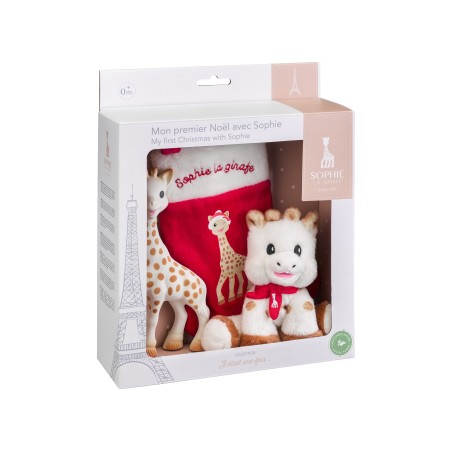 Coffret de Noël Sophie la girafe avec chaussette de Noël et peluche